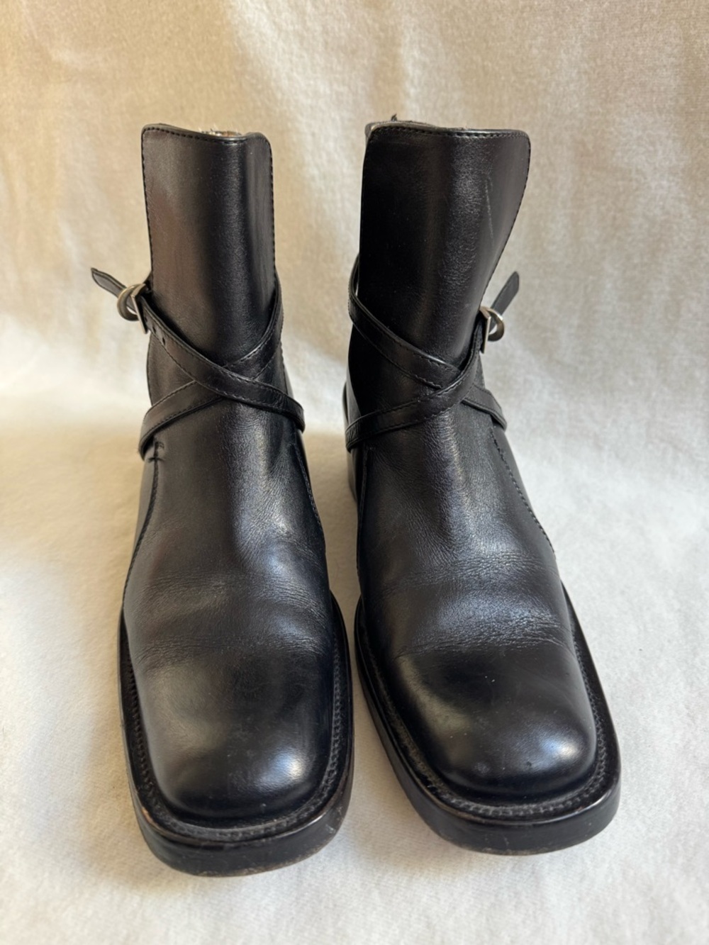VINTAGE 90s Barneys New York Square Toe Leather Boots EU 37 - Picture 4 of 13
